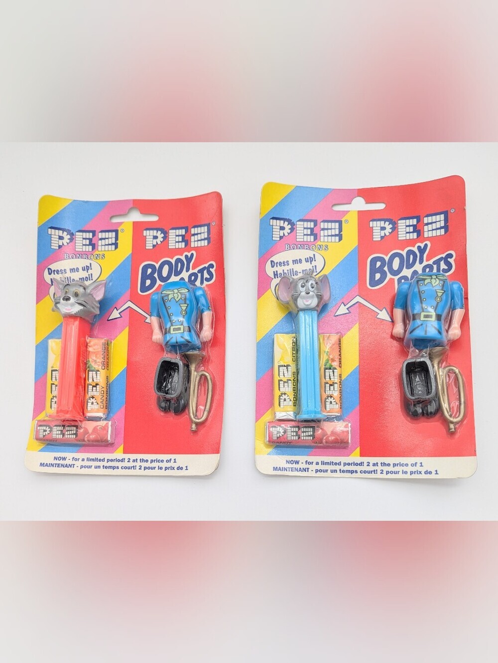 2 UNOPENED PACKAGES PEZ Tom & Jerry Candy Dispensers w/Body Parts